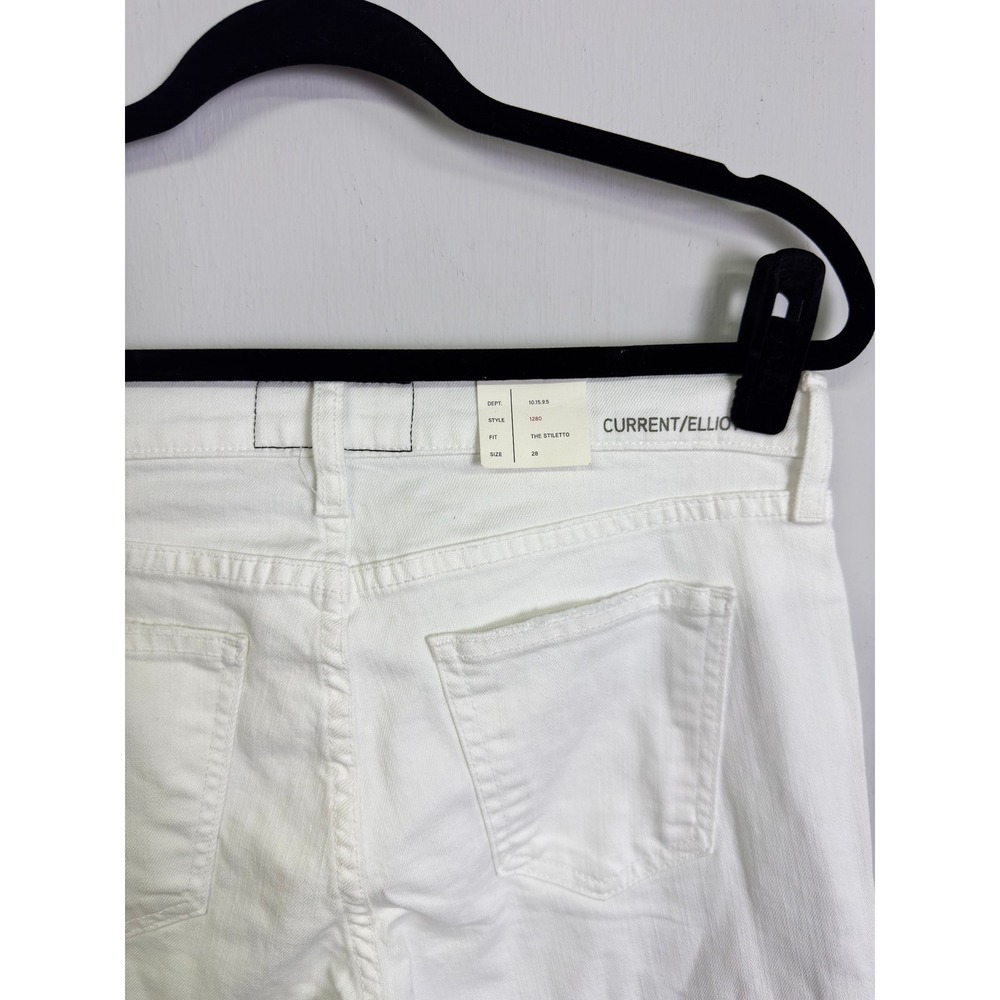 NWT CURRENT/ELLIOTT The Stiletto White Distressed Skinny Jeans Raw Hem Size 28 - Picture 3 of 8
